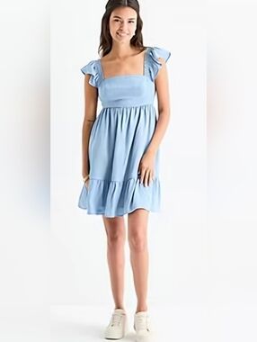 by & by Pale Blue Ruffle Hem A-Line Dress